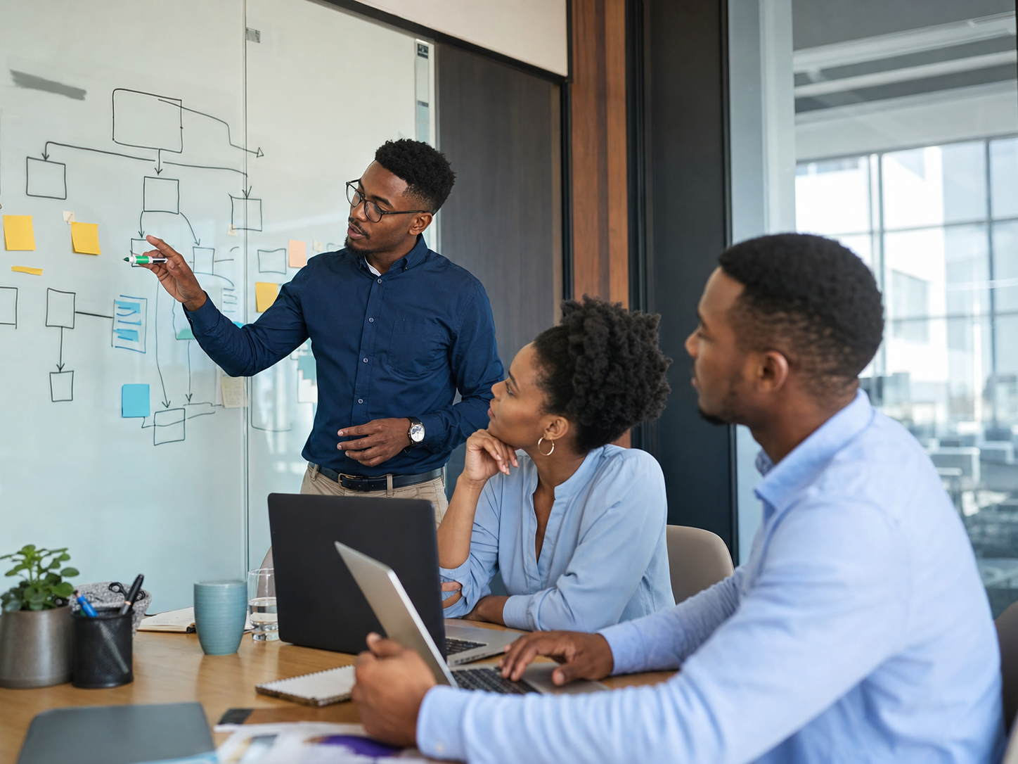 A product team mapping a custom business workflow in a planning workshop